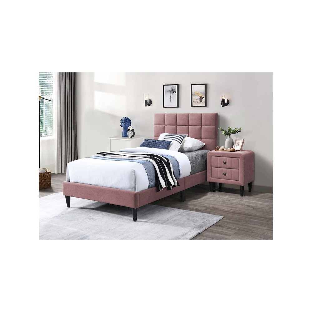 Adjustable Headboard Twin Bed Frame in Brushed Linen Pink. Picture 3