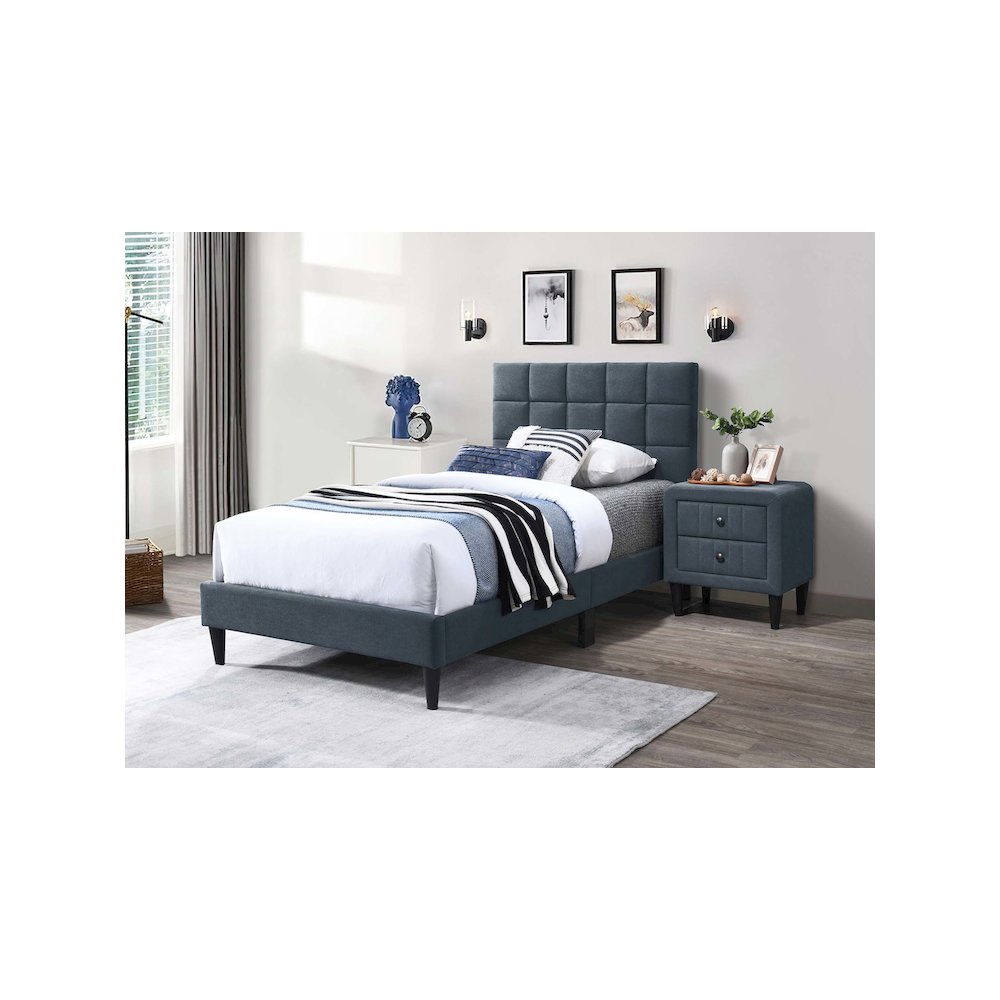 Adjustable Headboard Twin Bed Frame in Brushed Linen Charcoal. Picture 2