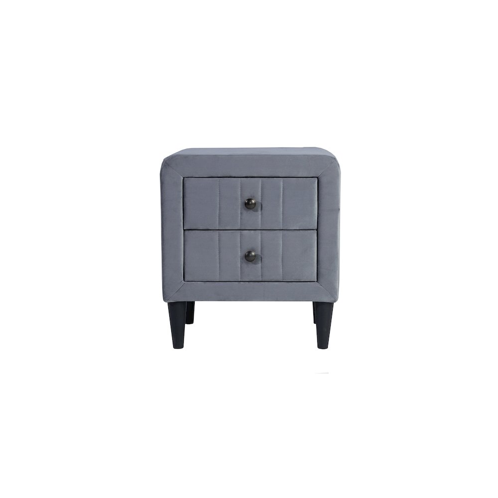2-Drawer Velvet Upholstered Nightstand in Gray. Picture 1