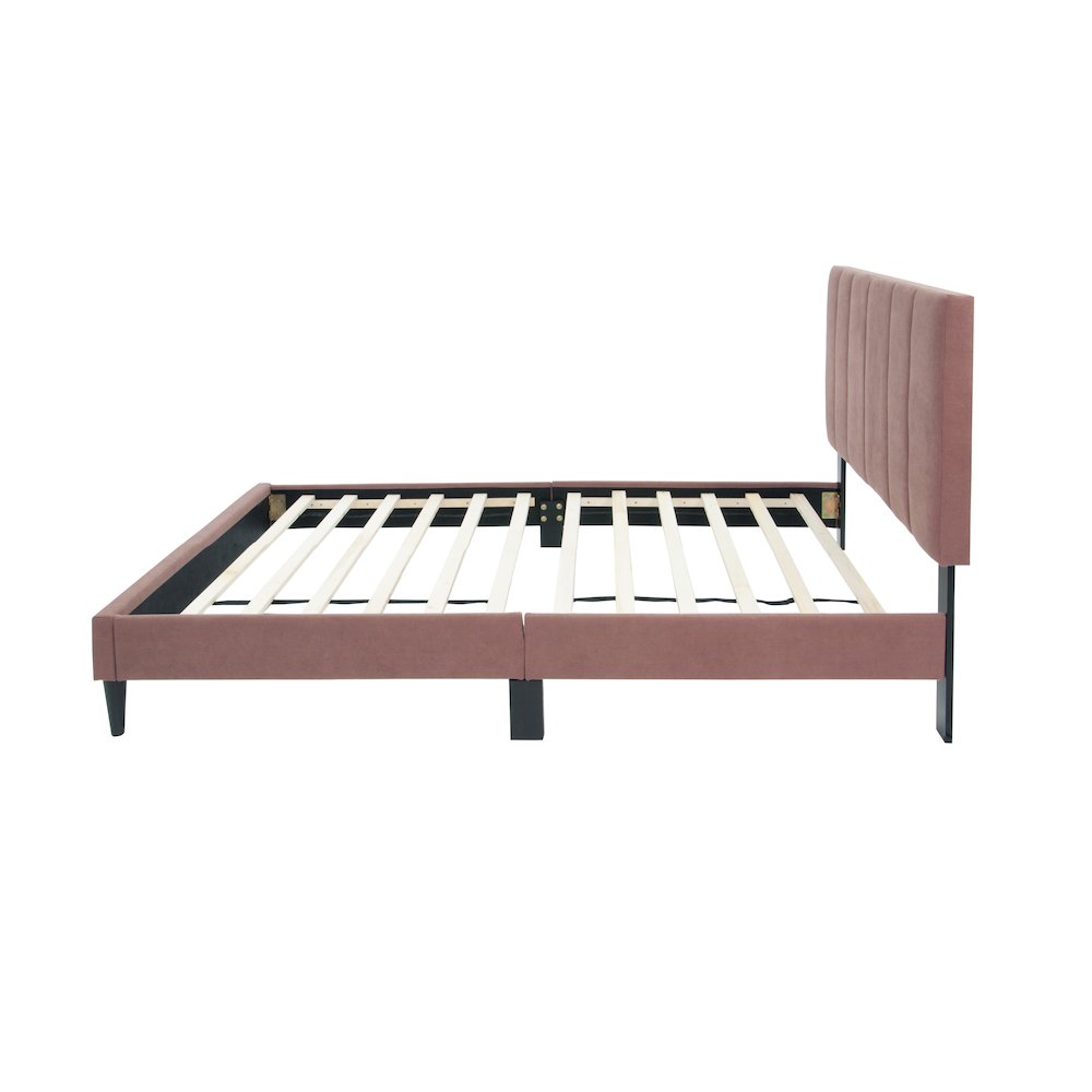 Adjustable Channel Tufted Pink Brushed Linen Twin Bed Frame. Picture 3