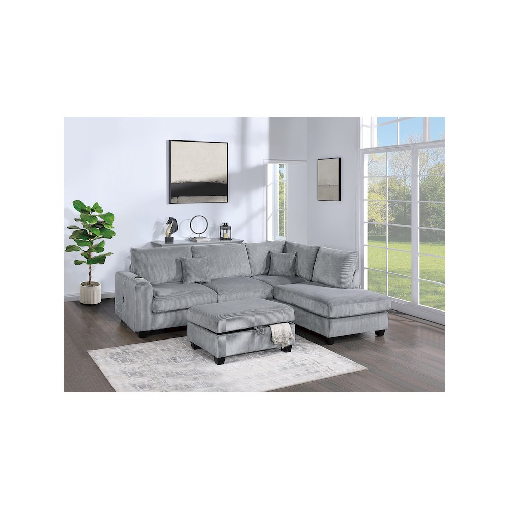 Upholstered Corduroy 3-Piece Sectional Set in Fog. Picture 2