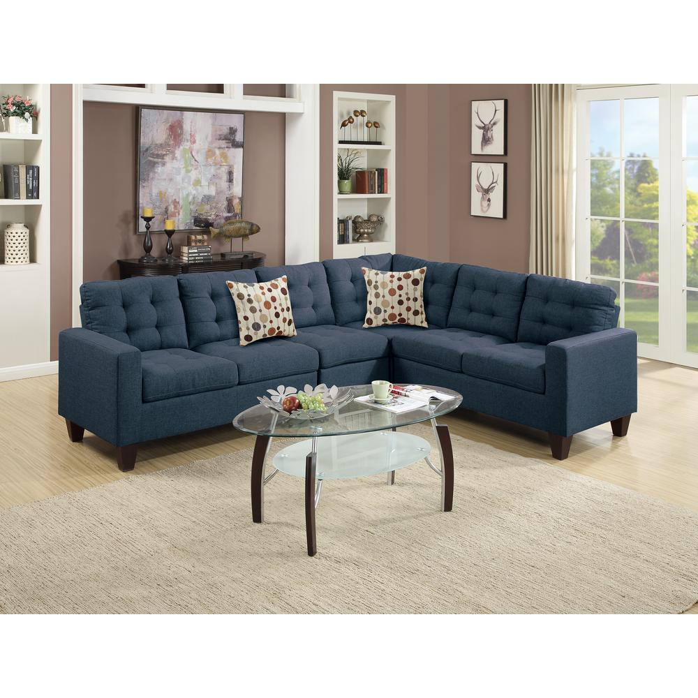 Poundex 4 Piece Sectional Set in Navy Blue Fabric, 103" W x 81" D x 33" H, Package Weight 131. Picture 2