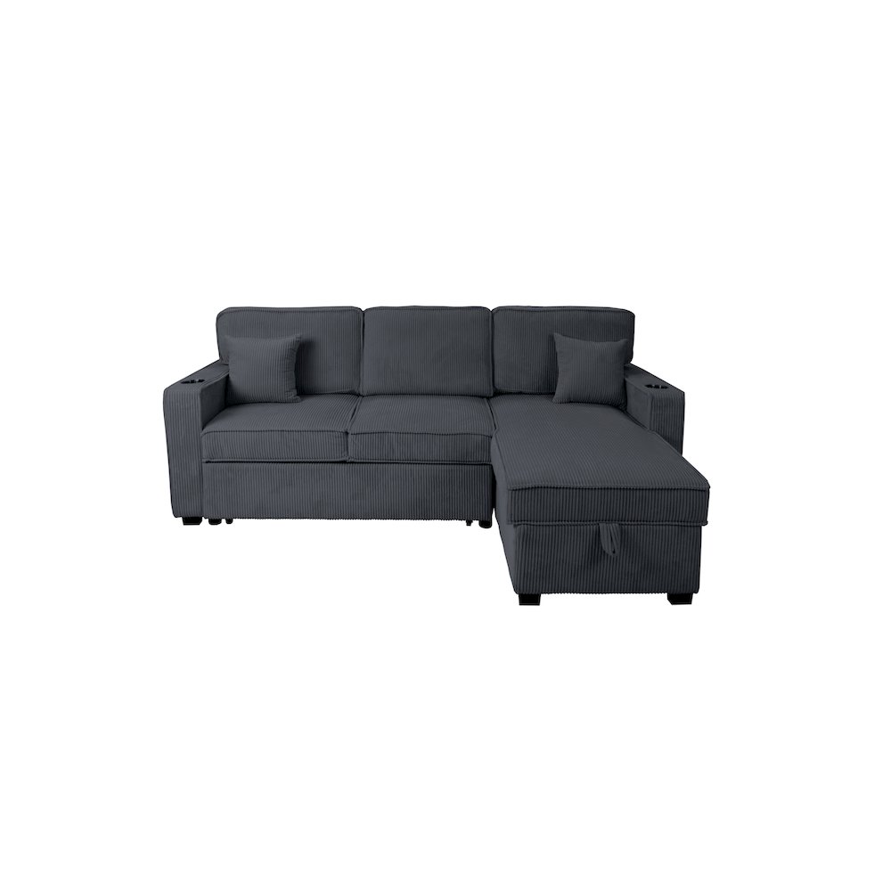 Corduroy Reversible Storage Chaise Convertible Sectional in Dark Gray. Picture 1