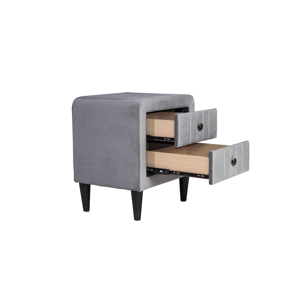 2-Drawer Velvet Upholstered Nightstand in Gray. Picture 2