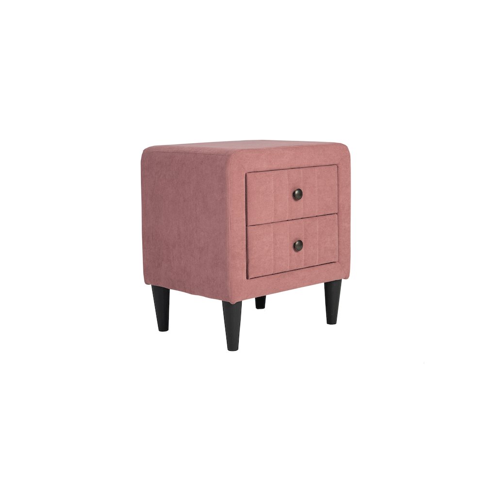 2-Drawer Brushed Linen Fabric  Upholstered Nightstand in Pink. Picture 1