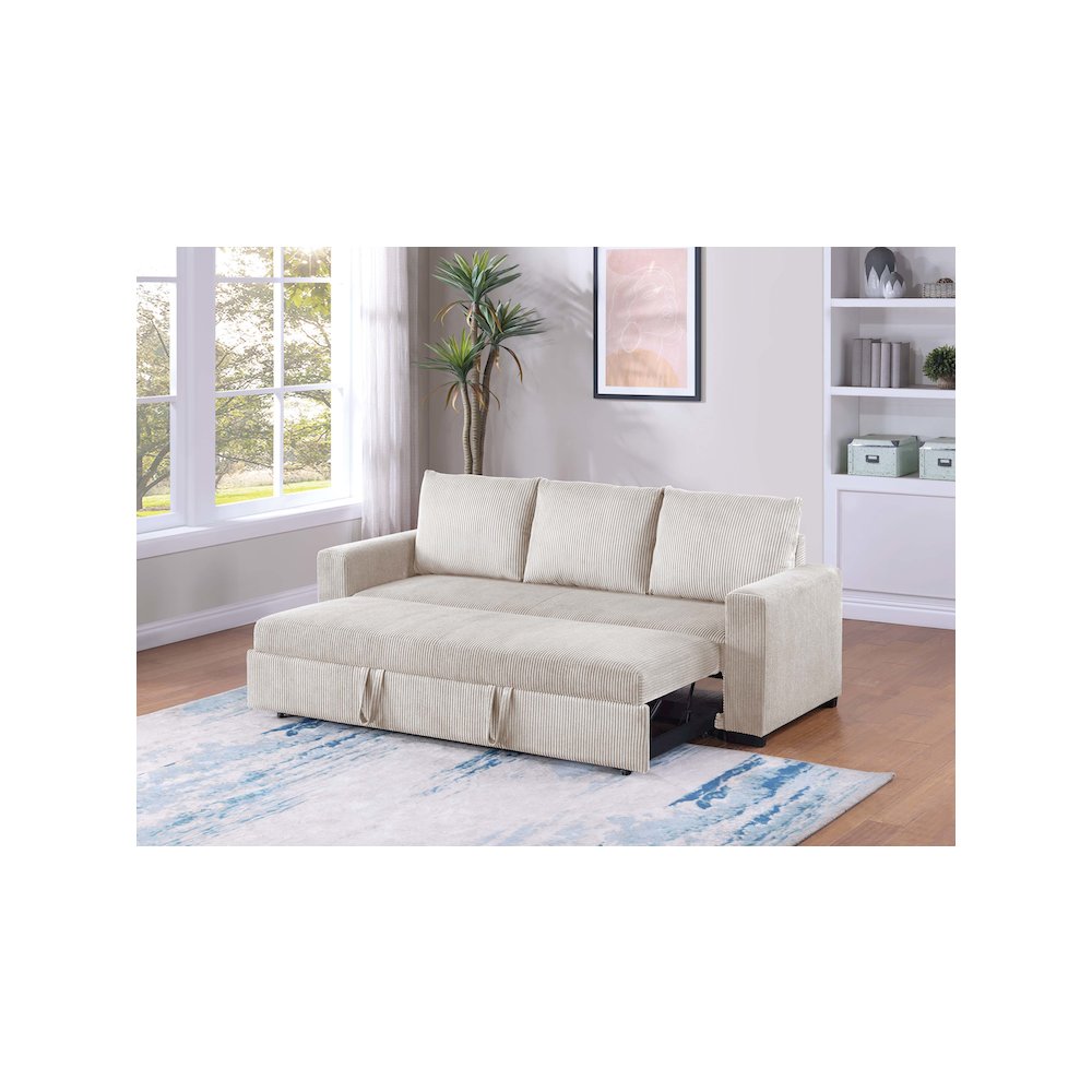 Upholstered Corduroy Convertible Sofa in Ivory. Picture 3