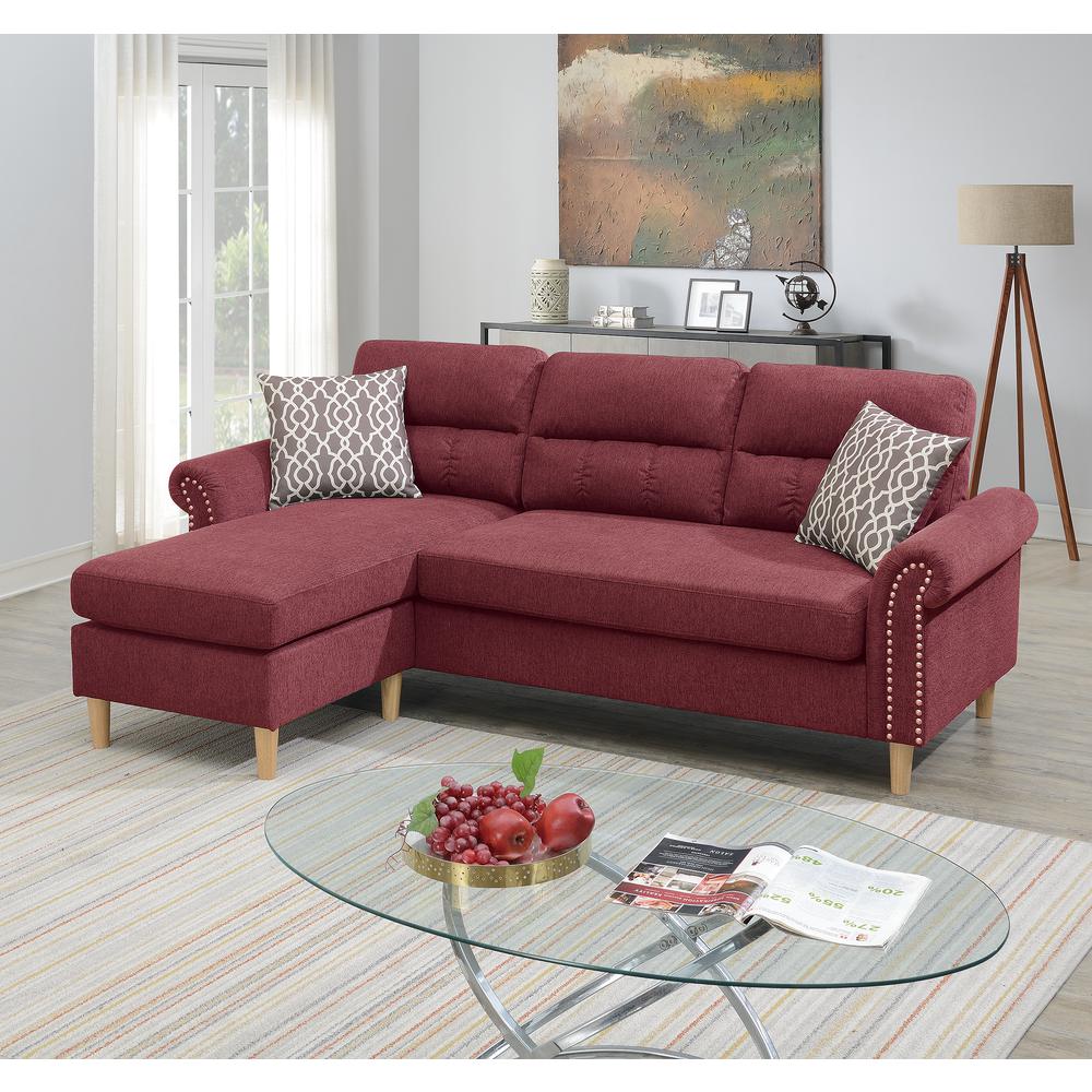 Poundex Reversible Chaise Sectional Set in Paprika Red Fabric, 87" W x 59" D x 36" H, Package Weight 139. Picture 1