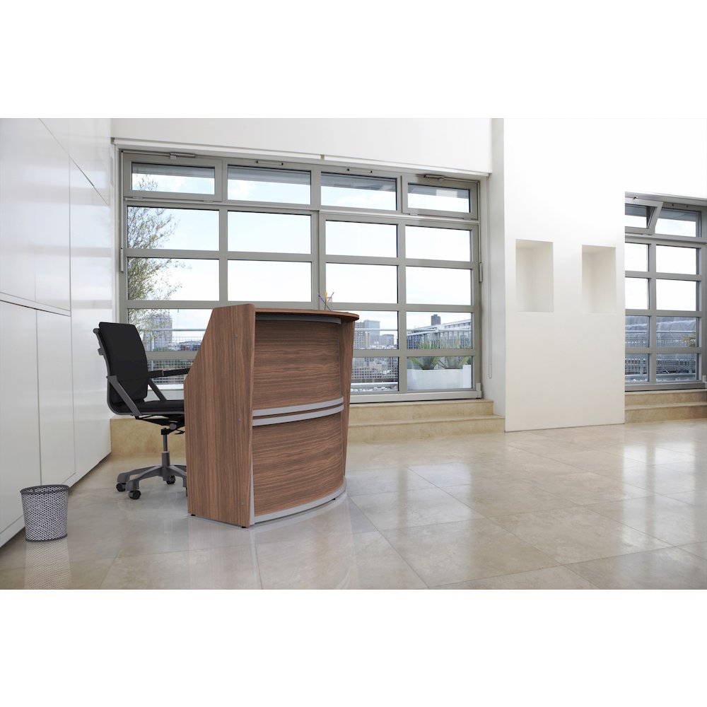 Curve Reception Desk Solid, Walnut. Picture 8