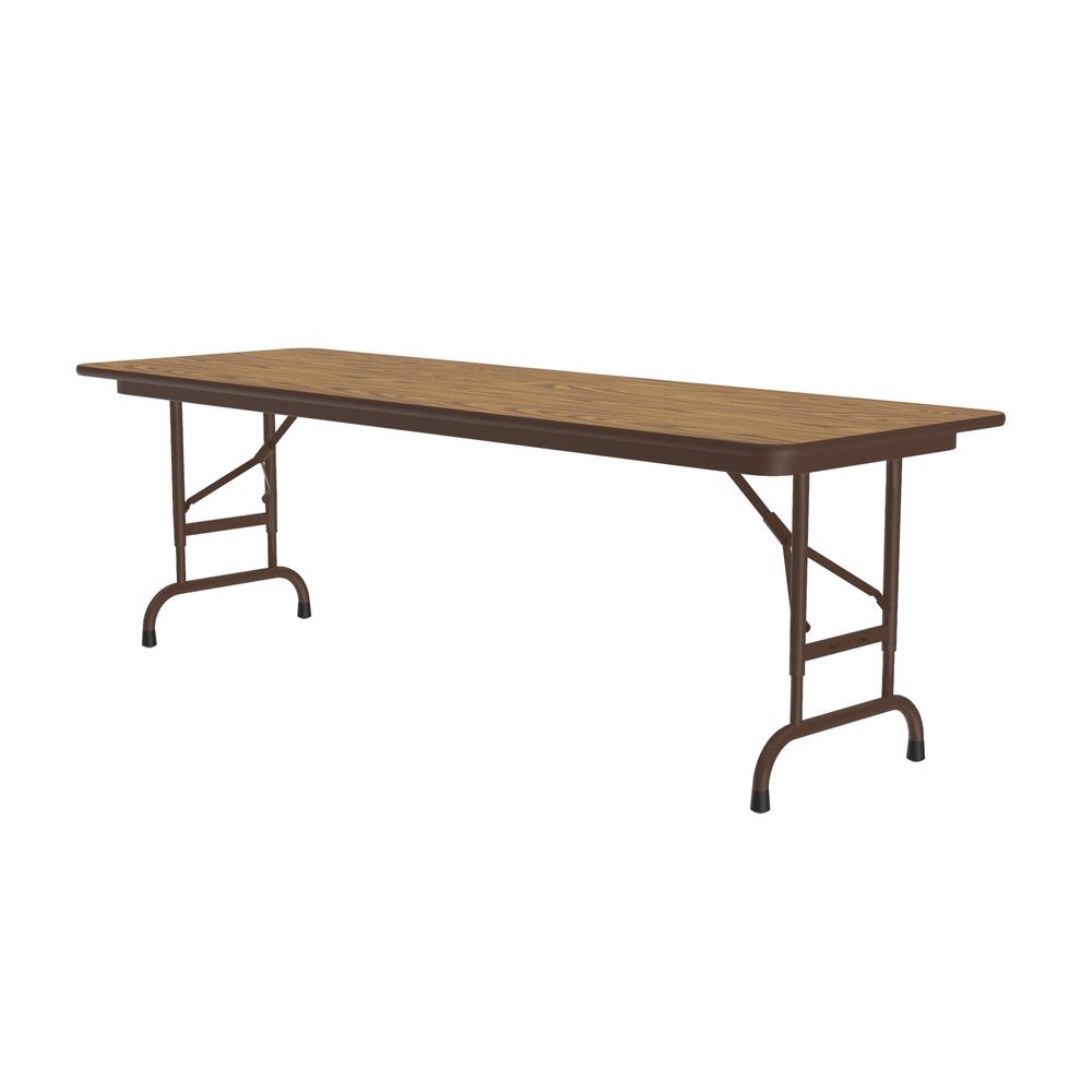 Adjustable Height Econoline Melamine Top Folding Table 24x72" RECTANGULAR, MED OAK BROWN. Picture 2