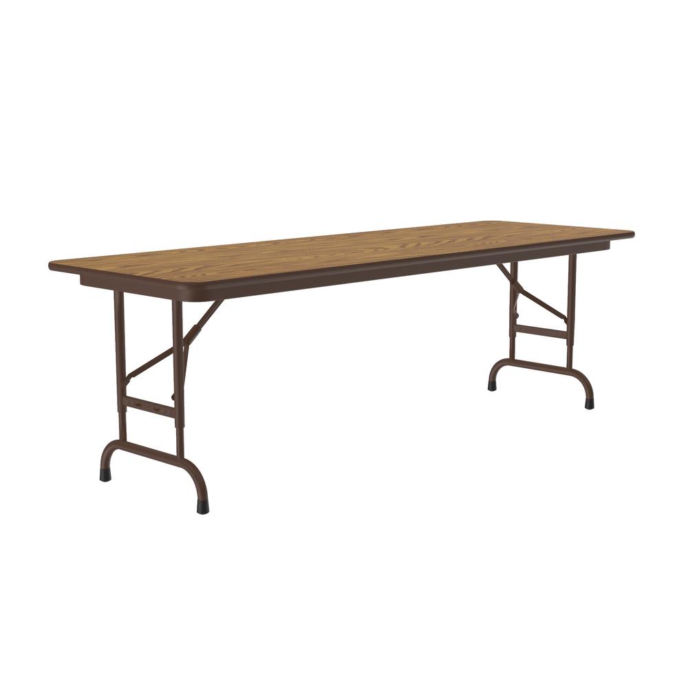 Adjustable Height Econoline Melamine Top Folding Table 24x72" RECTANGULAR, MED OAK BROWN. Picture 4