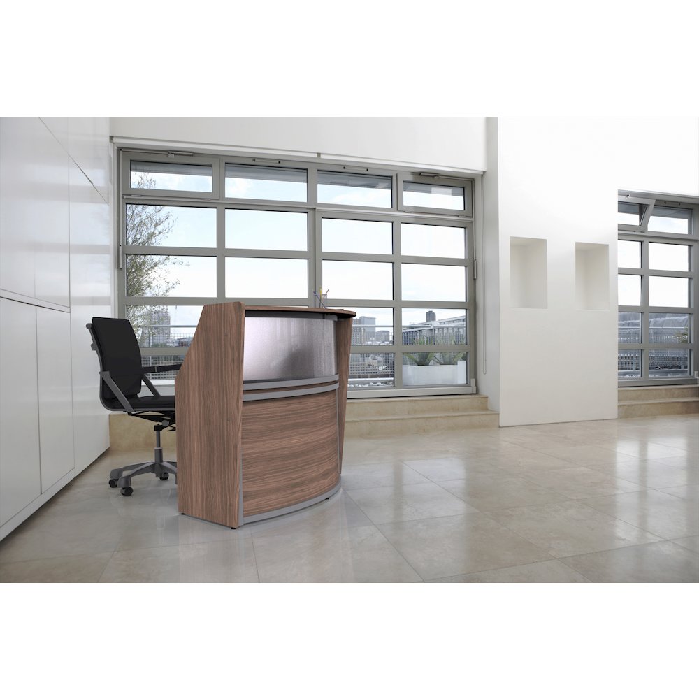 Curve Reception Desk With Polycarbonate, Walnut. Picture 10