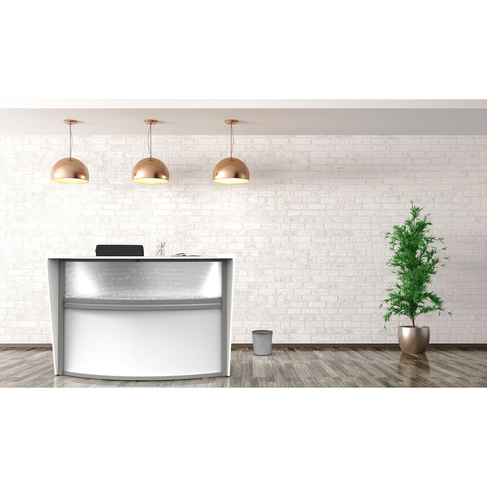 Curve Reception Desk With Polycarbonate, White. Picture 11