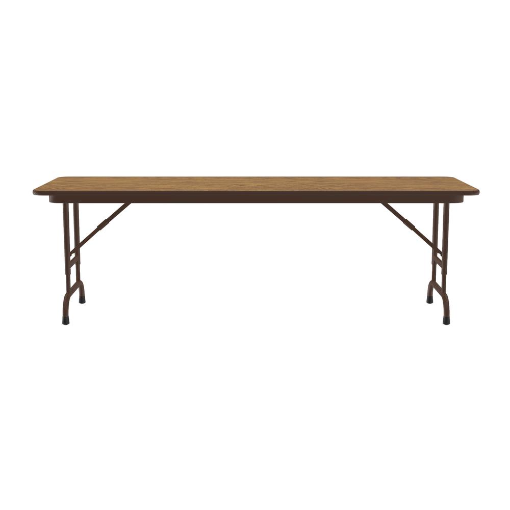 Adjustable Height Econoline Melamine Top Folding Table 24x72" RECTANGULAR, MED OAK BROWN. Picture 3