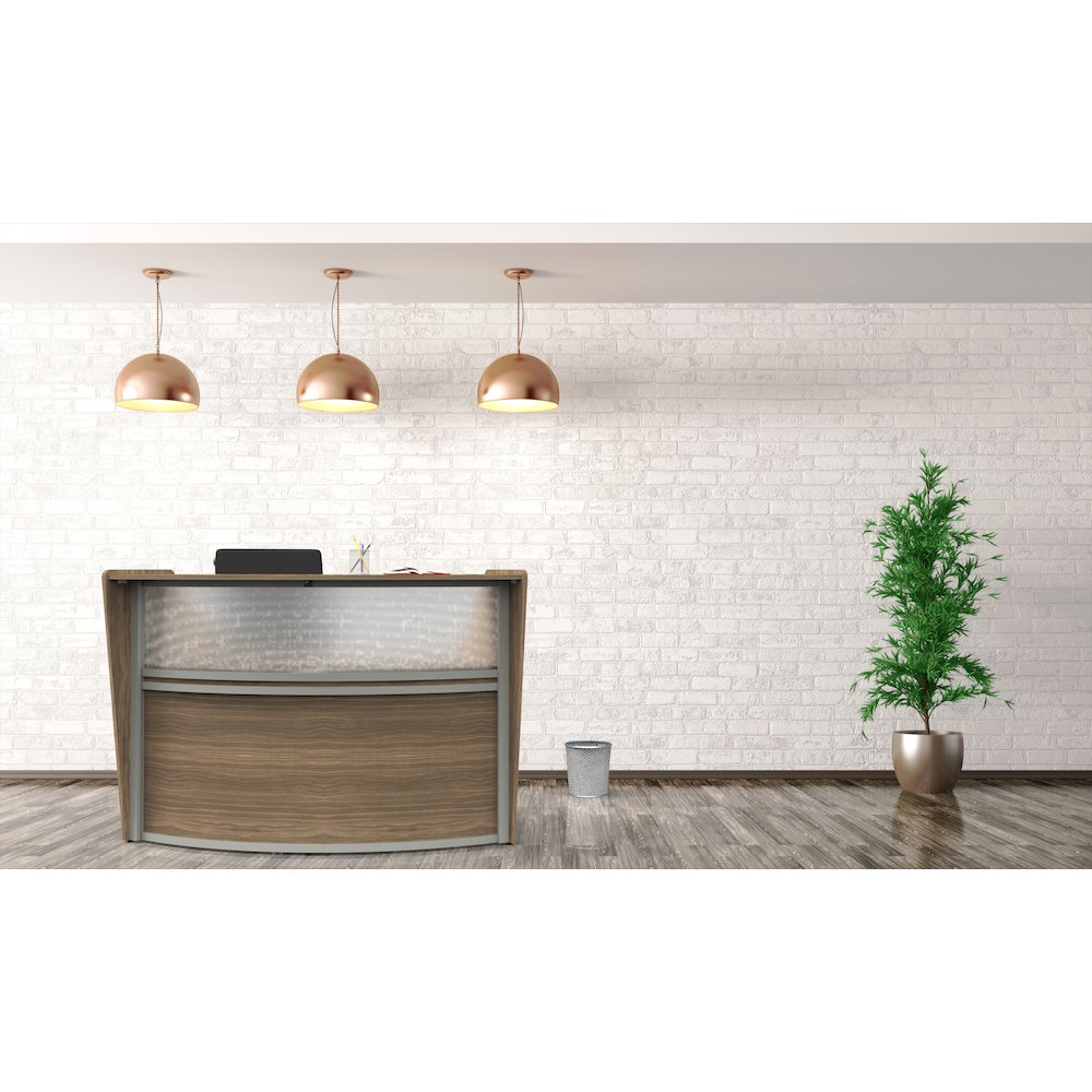 Curve Reception Desk With Polycarbonate, Walnut. Picture 11