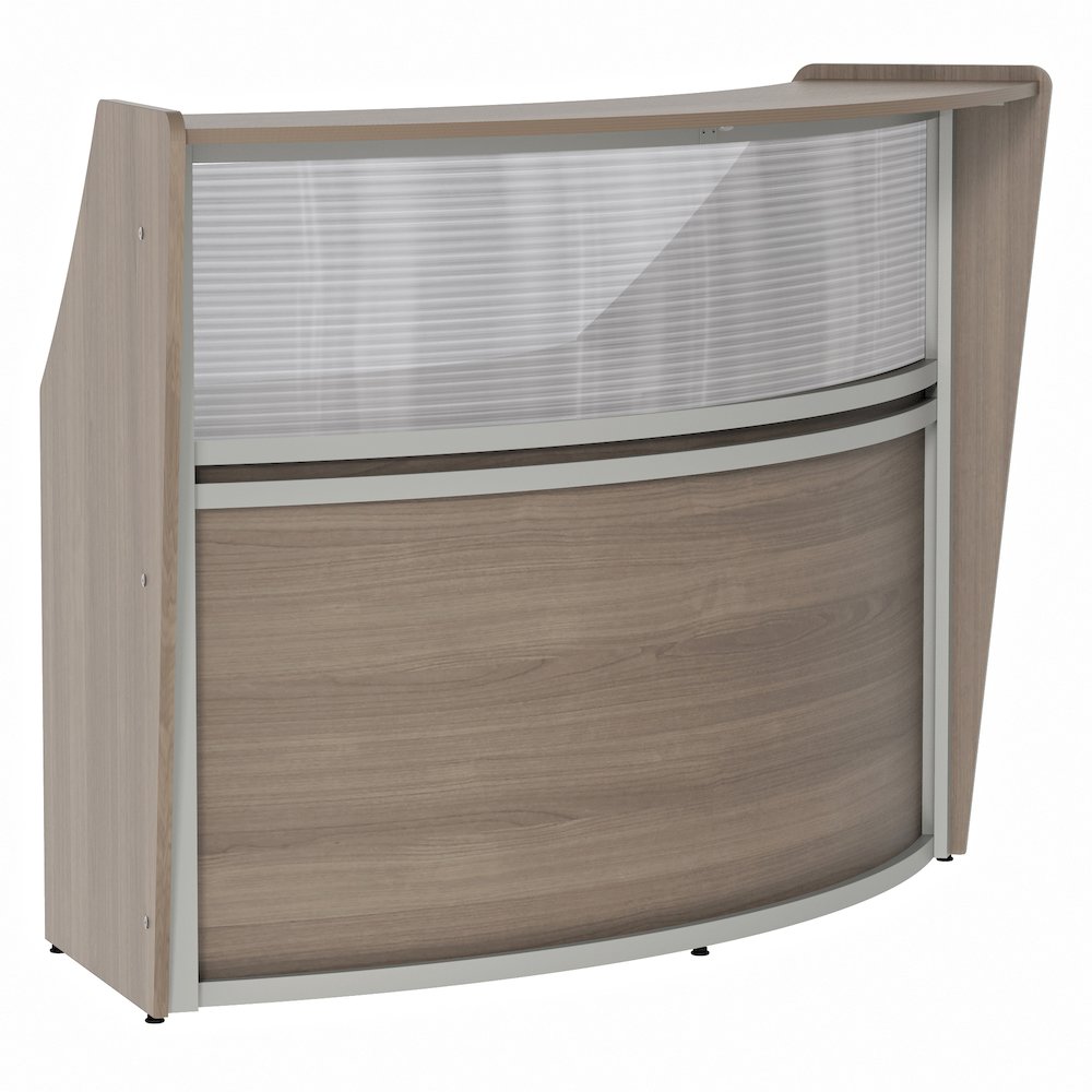 Curve Reception Desk With Polycarbonate, Walnut. Picture 1