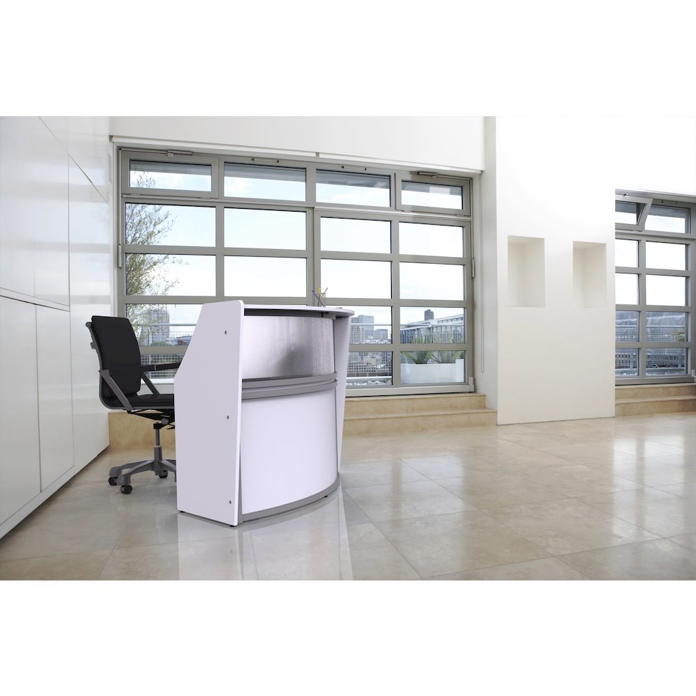Curve Reception Desk With Polycarbonate, White. Picture 10