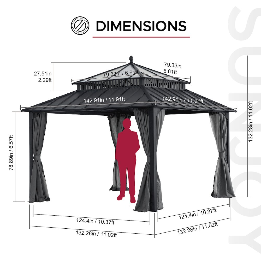 12 ft. x 12 ft. Kingston Extra-Tall, Wide Hardtop Gazebo. Picture 7