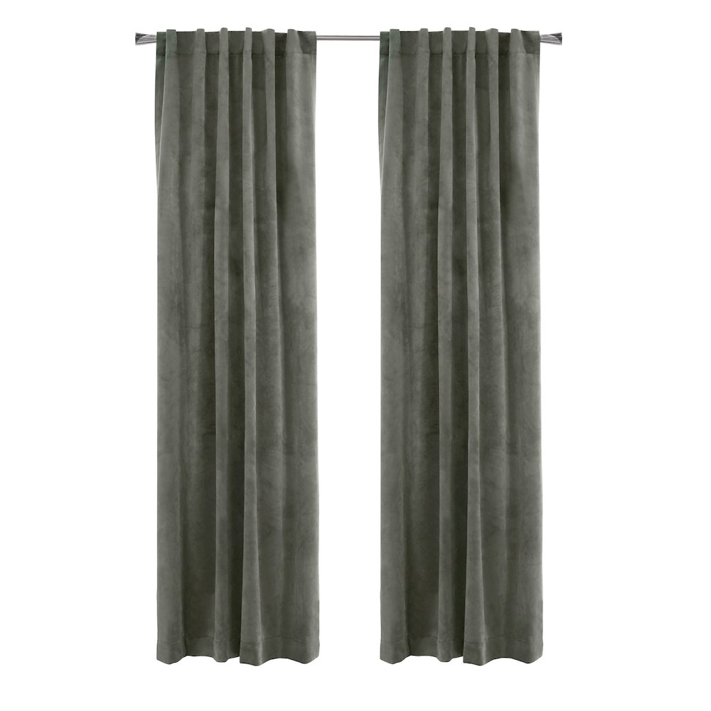 Seren Room Darkening Dual Header Curtain Panel 50 x 63 in Dark Grey. Picture 1