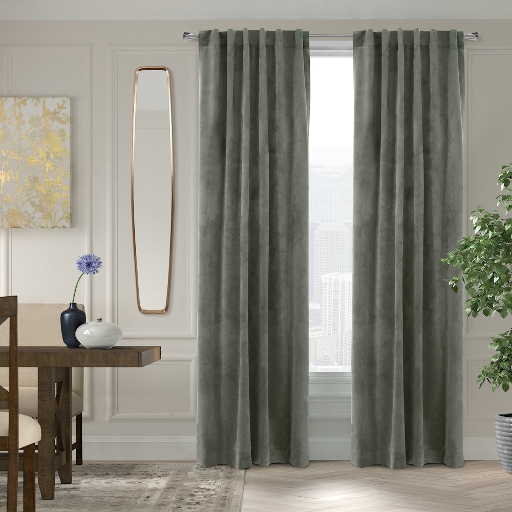 Seren Room Darkening Dual Header Curtain Panel 50 x 63 in Dark Grey. Picture 5