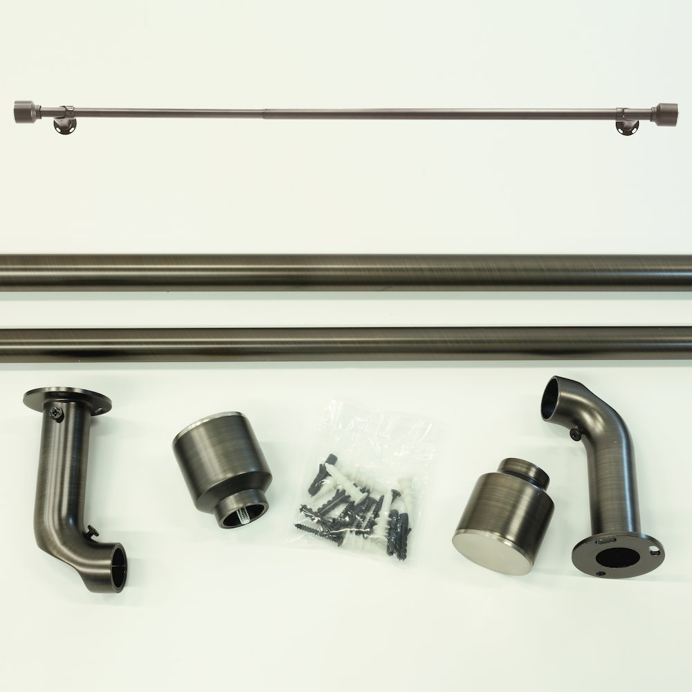 Blackout Curtain Rod Cap Finial Extendable 72 To 144 in Gun Metal. Picture 2