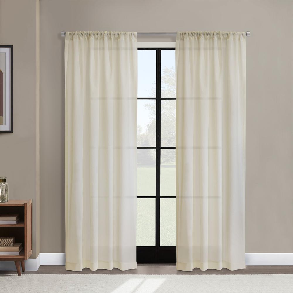 Weathershield Insulated Sheer Rod Pocket Curtain Panel 50 x 72 in Ivory. Picture 7