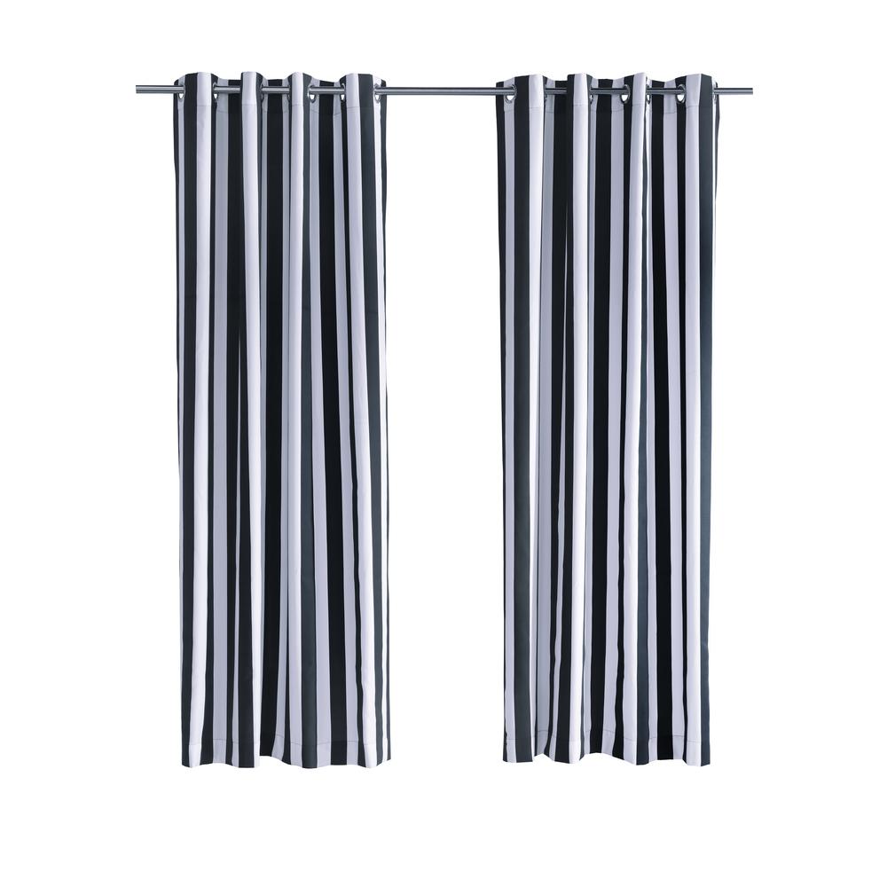 Coastal Stripe Grommet Curtain Panel Window Dressing 50 x 96 in Black. Picture 3