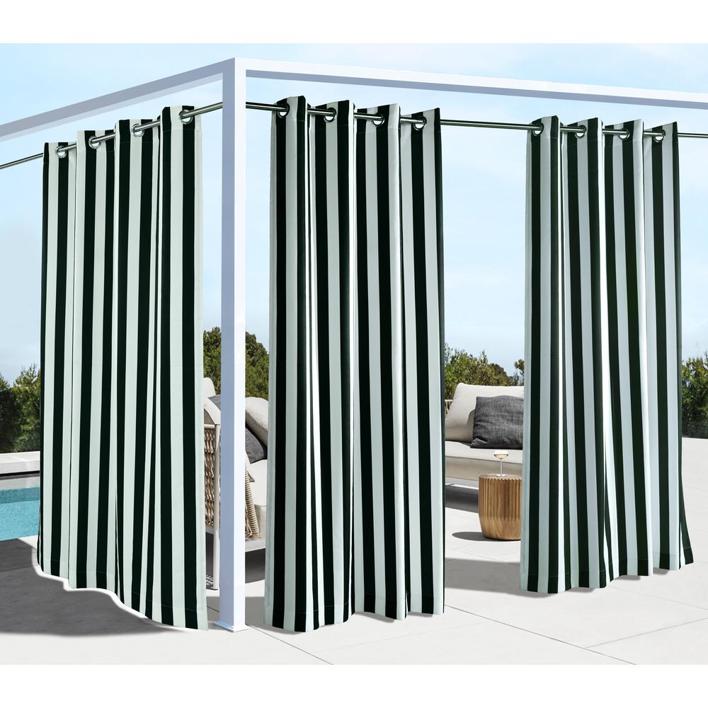 Coastal Stripe Grommet Curtain Panel Window Dressing 50 x 96 in Black. Picture 1