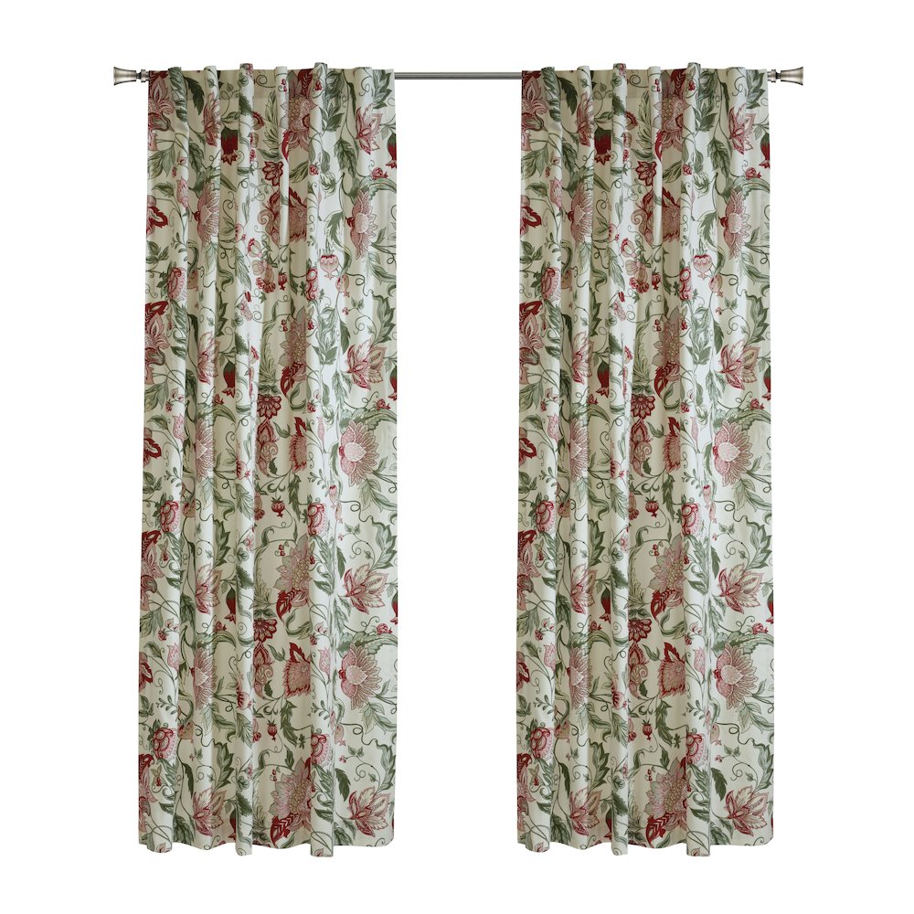 Jacobean Garden Light Filtering Dual Header Curtain Panel 52 x 72 in Red. Picture 1