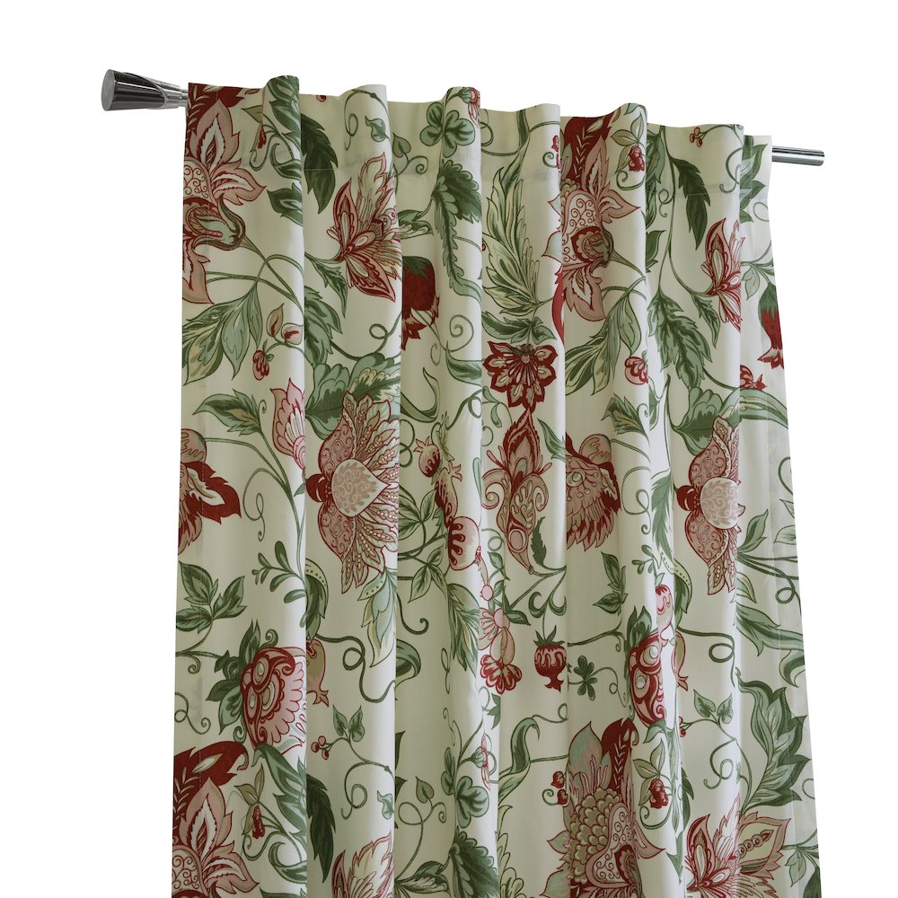 Jacobean Garden Light Filtering Dual Header Curtain Panel 52 x 72 in Red. Picture 2