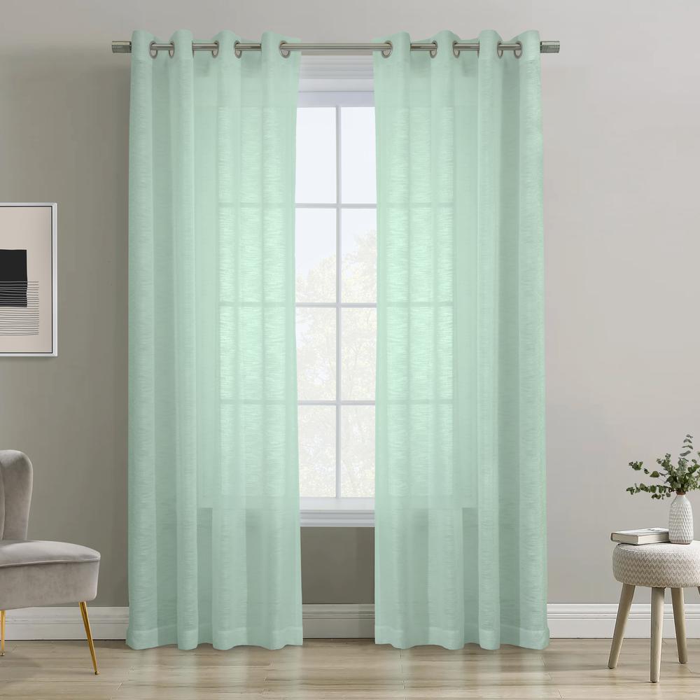 Boucle Sheer Grommet Curtain Panel 52 x 95 in Surf Spray. Picture 5