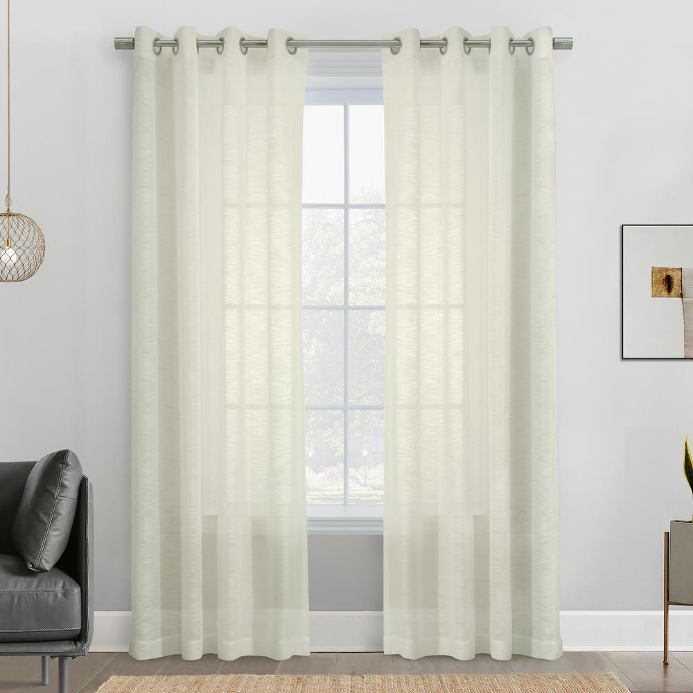 Boucle Sheer Grommet Curtain Panel 52 x 95 in Off White. Picture 5