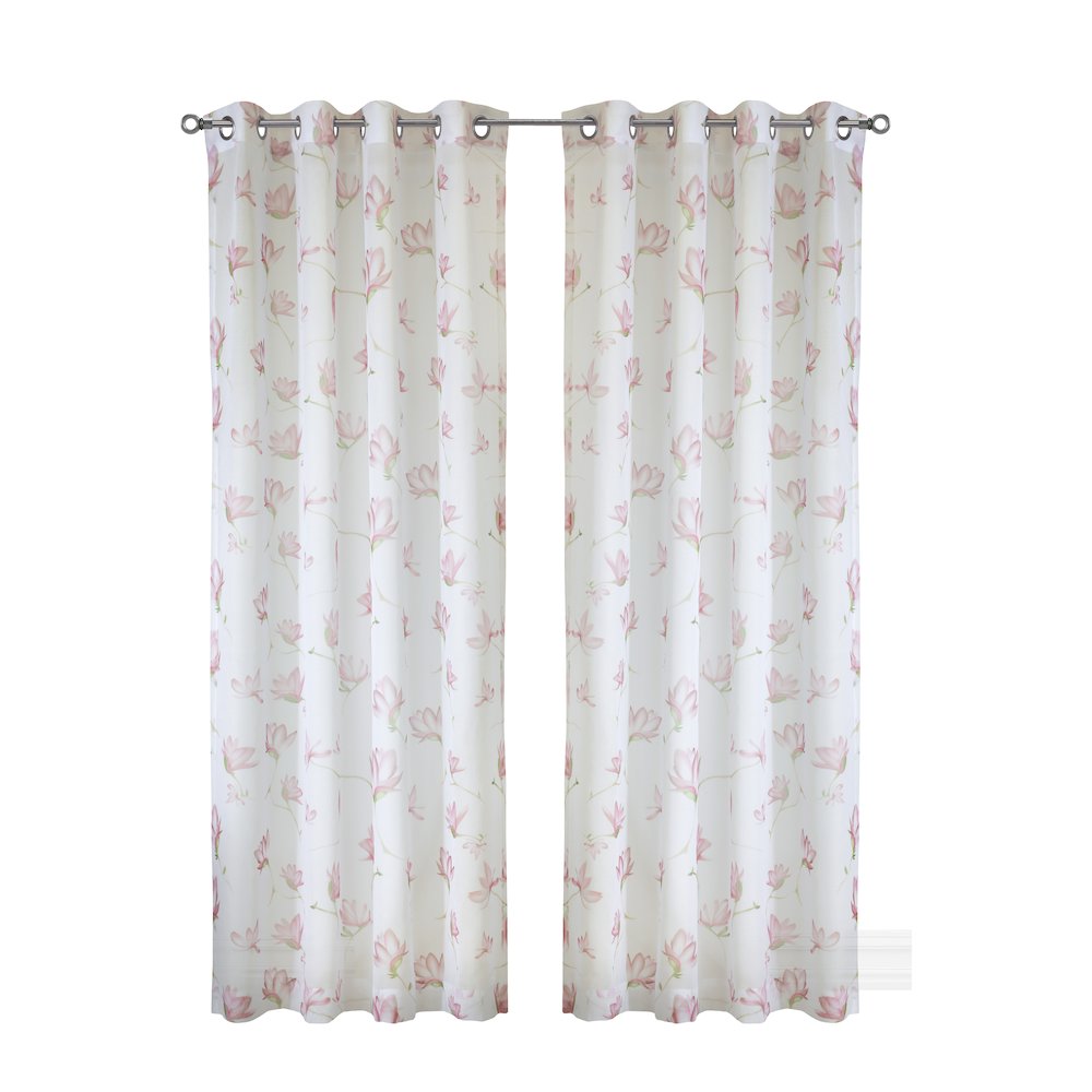Magnolia Light Filtering Grommet Curtain Panel 52 x 108 in White Pink. Picture 1
