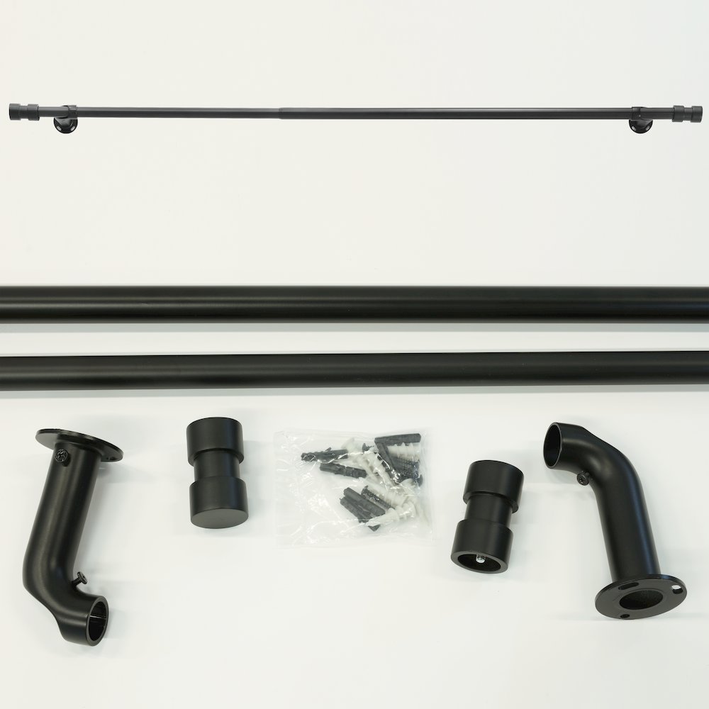 Blackout Curtain Rod Double Cap Finial Extendable 36 To 72 in Black. Picture 2