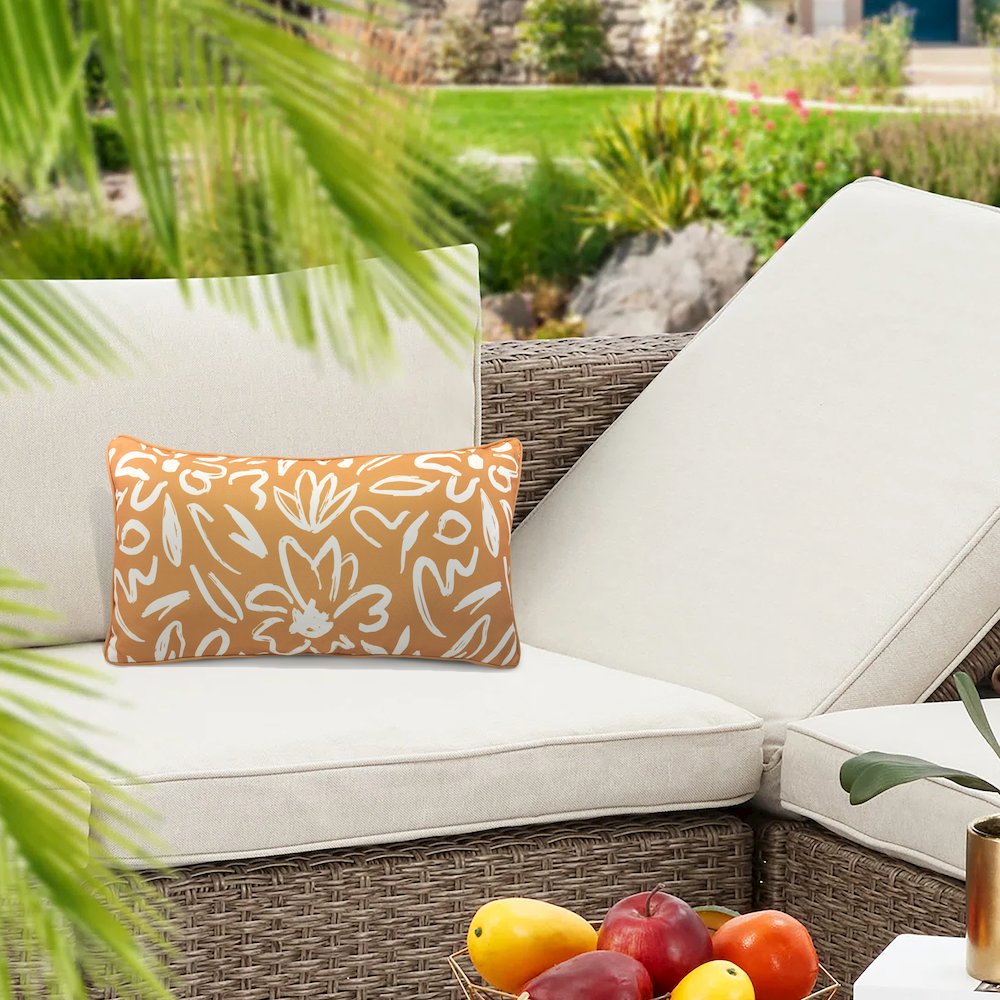 Outdoor Printed Lumbar Pillow 14 x 26 in Mustard. Picture 3