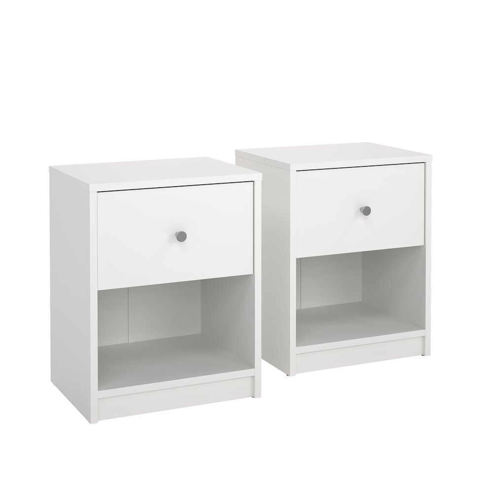 Portland 1 Drawer Nightstand - Set of 2, White. Picture 1
