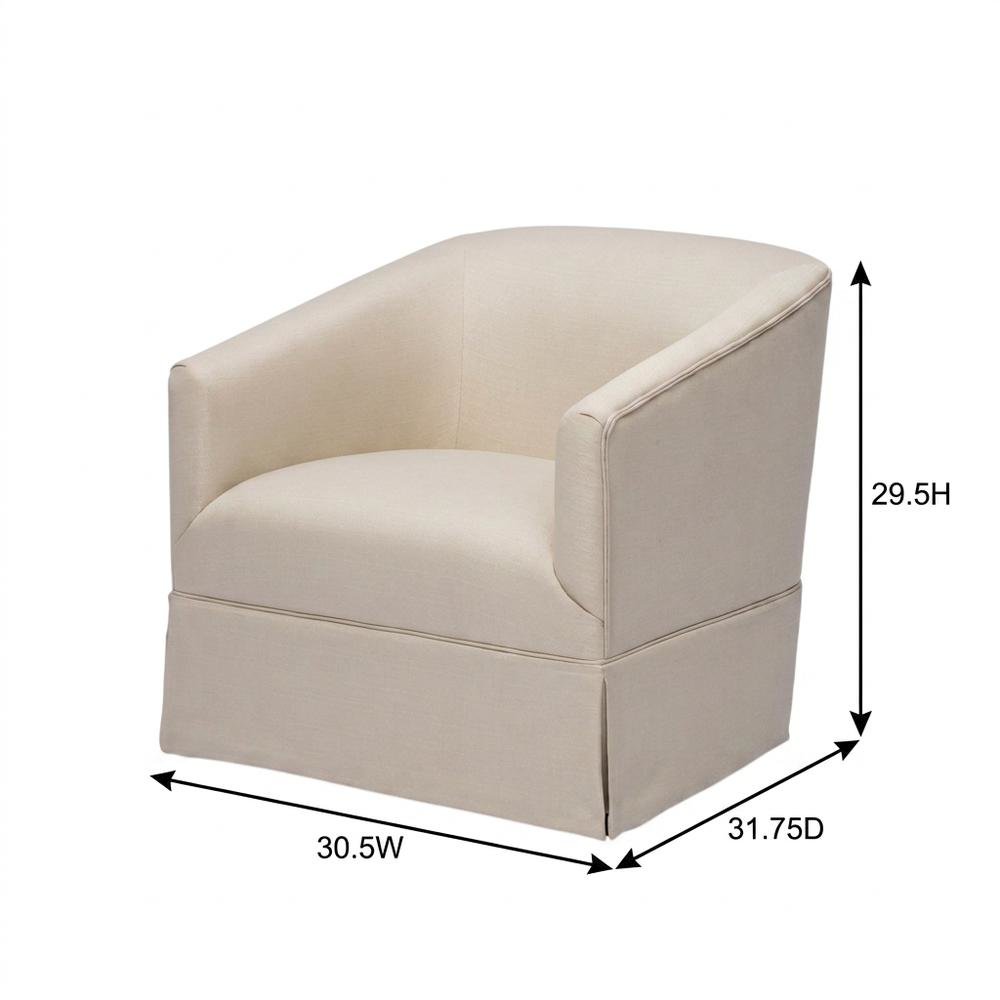 Beige Swivel Chair with Linen Skirted Design and Solid Wood Frame. Picture 8