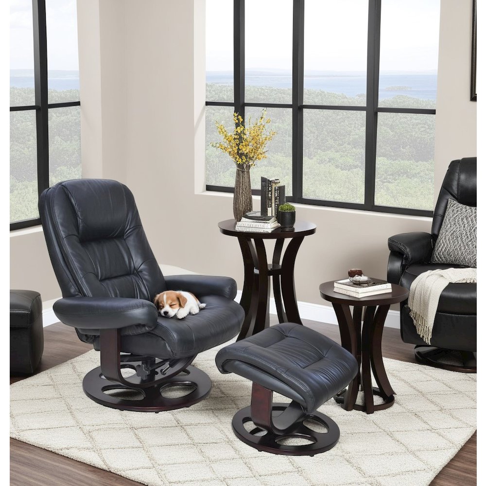 Black Leather Swivel Pedestal Recliner with Ottoman, Hardwood Plywood Frame. Picture 5