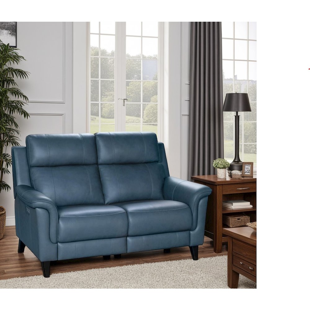Gray Leather Power Reclining Loveseat with Hardwood Plywood Frame. Picture 4