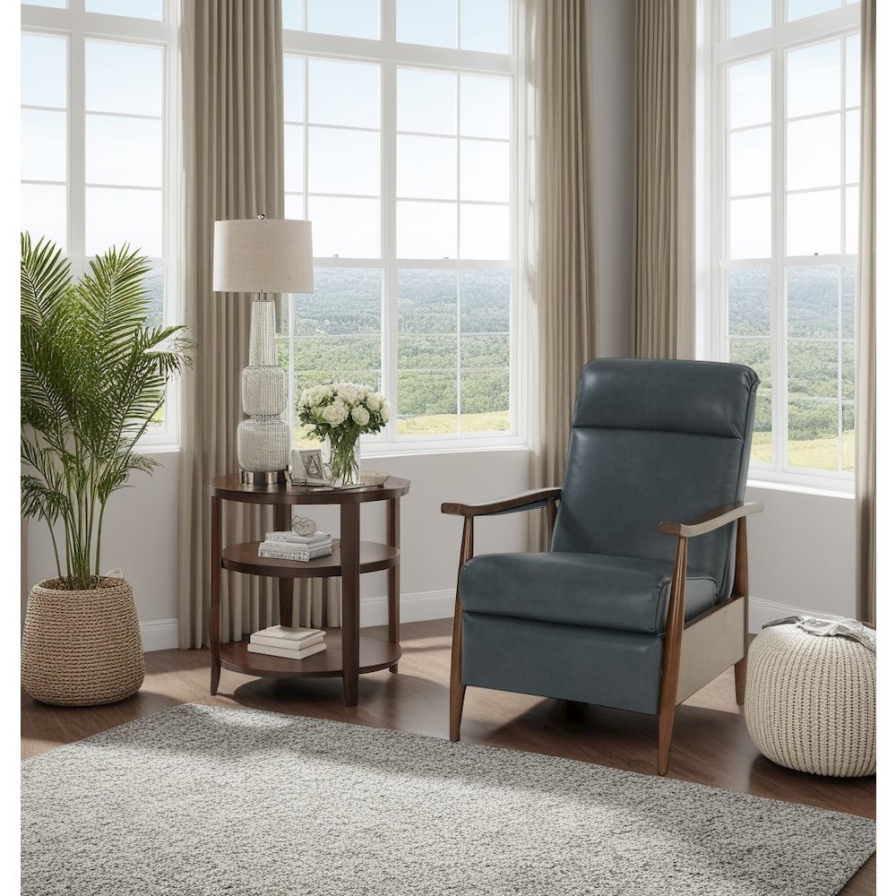 Gray Leather Recliner with Push-Through Arm Mechanism, Hardwood Plywood Frame. Picture 4