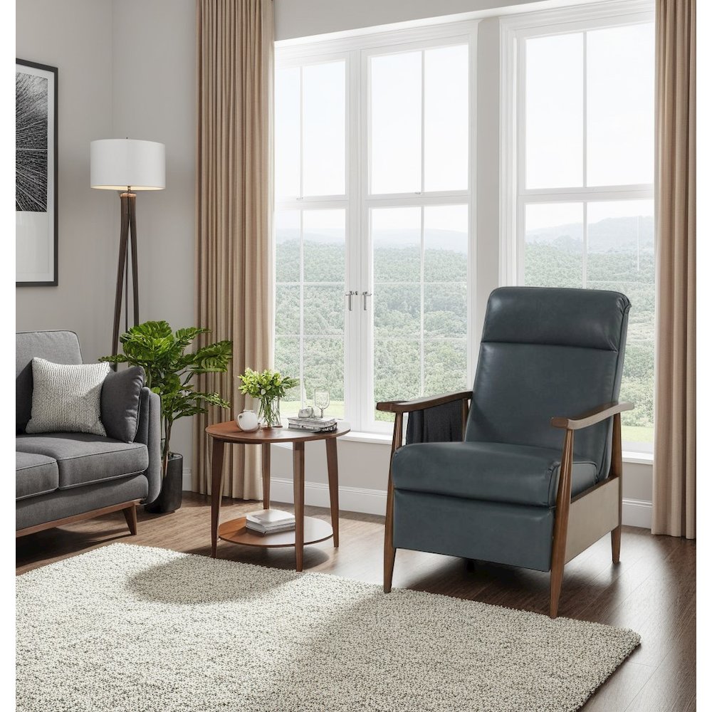 Gray Leather Recliner with Push-Through Arm Mechanism, Hardwood Plywood Frame. Picture 5