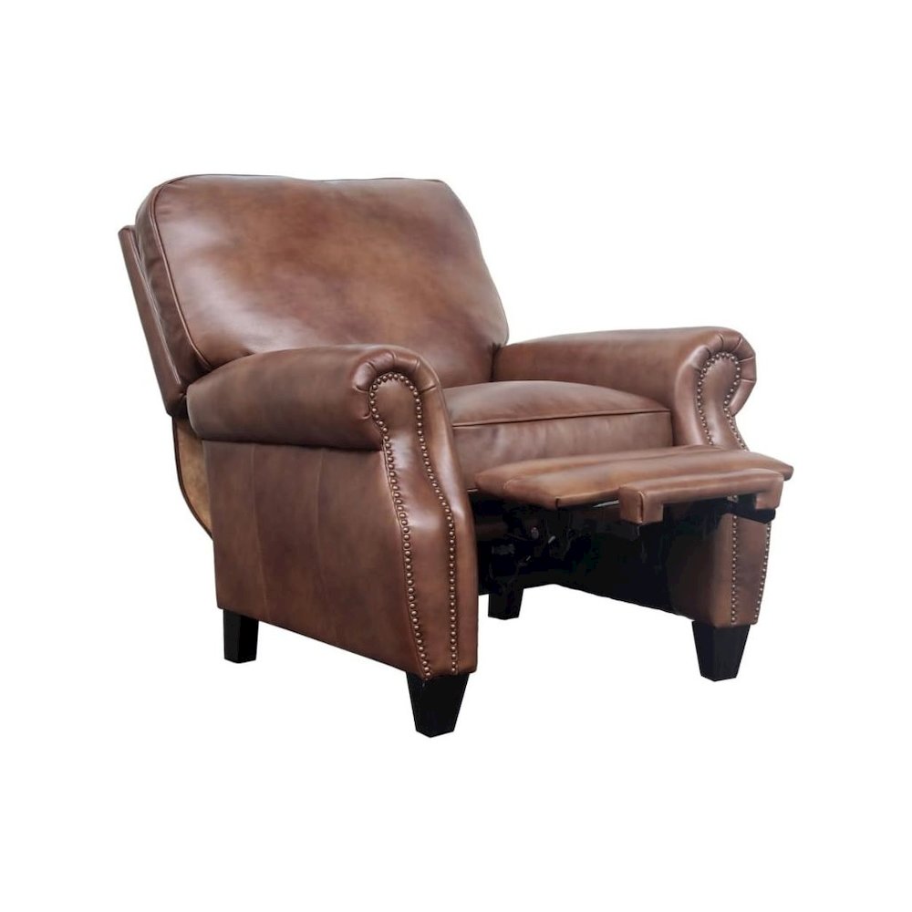 Brown Leather Mid Century Recliner Chair with Footrest Extension. Picture 6