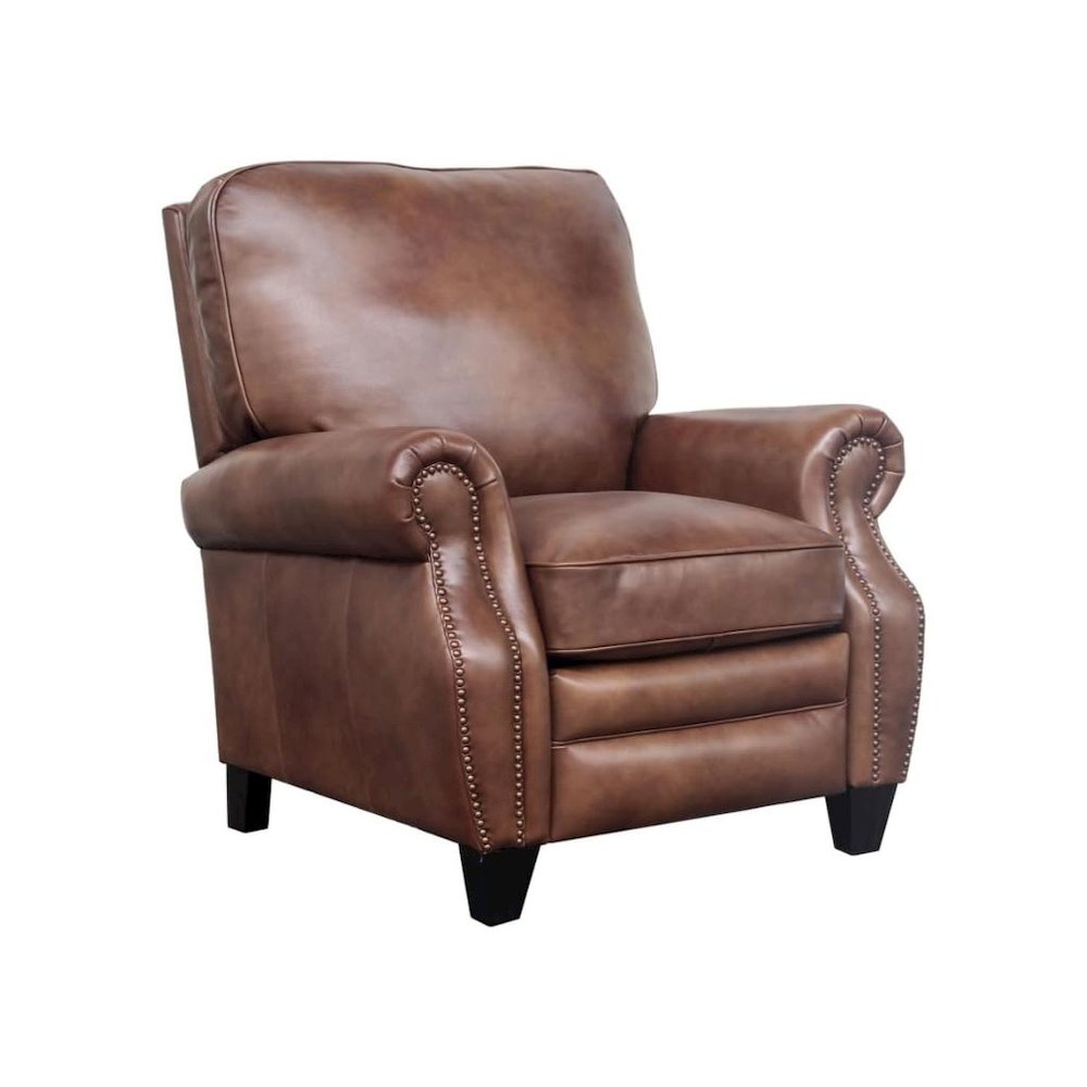 Brown Leather Mid Century Recliner Chair with Footrest Extension. Picture 4