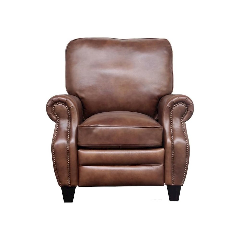 Brown Leather Mid Century Recliner Chair with Footrest Extension. Picture 5