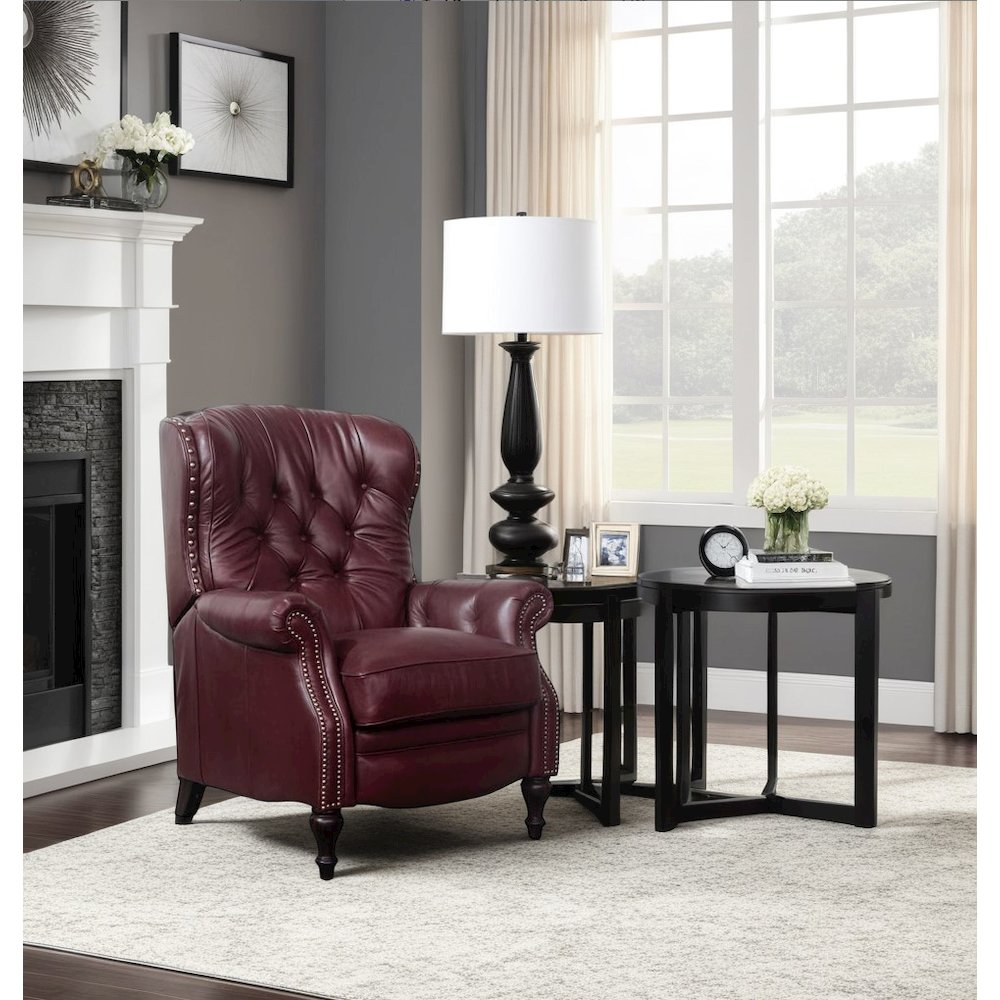 Red Leather Recliner with Hardwood Plywood Frame for Stylish Comfort. Picture 4