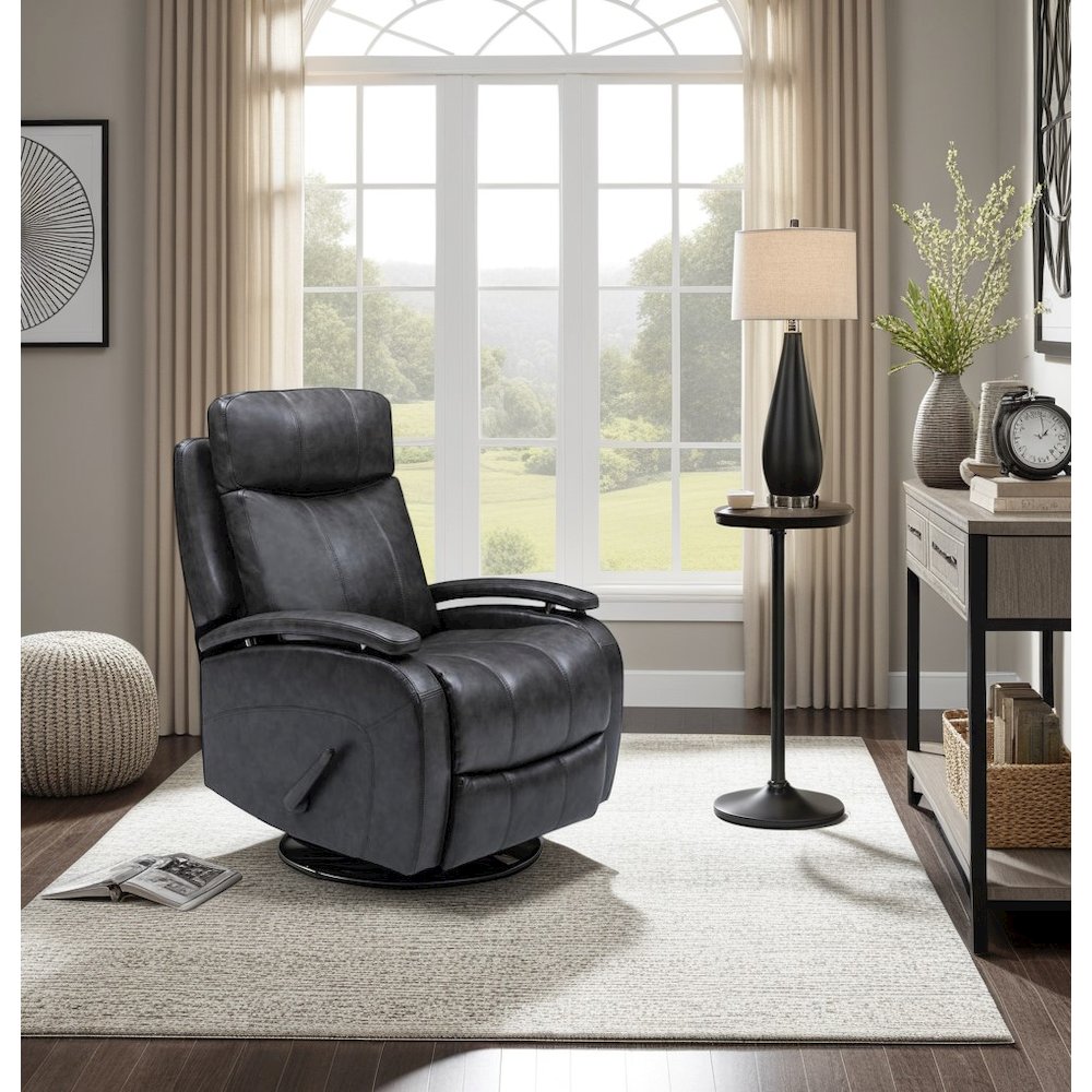 Gray Leather Swivel Glider Recliner with Hardwood Plywood Frame and Comfort. Picture 4