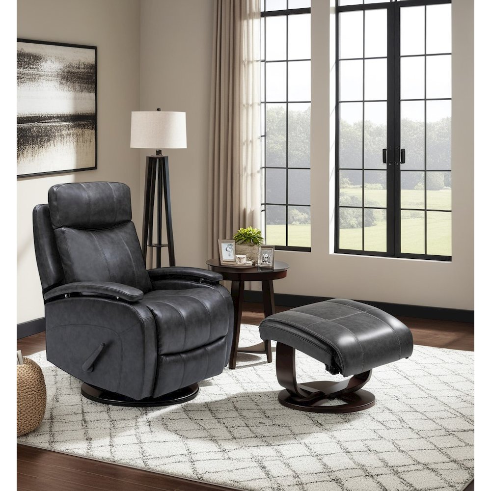 Gray Leather Swivel Glider Recliner with Hardwood Plywood Frame and Comfort. Picture 5