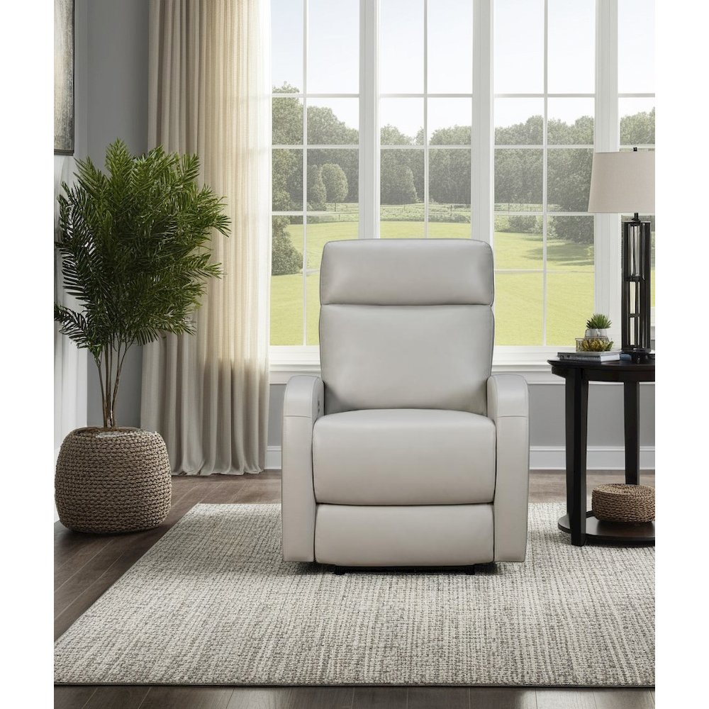 Gray Leather Recliner with Power Headrest and Hardwood Plywood Frame. Picture 4