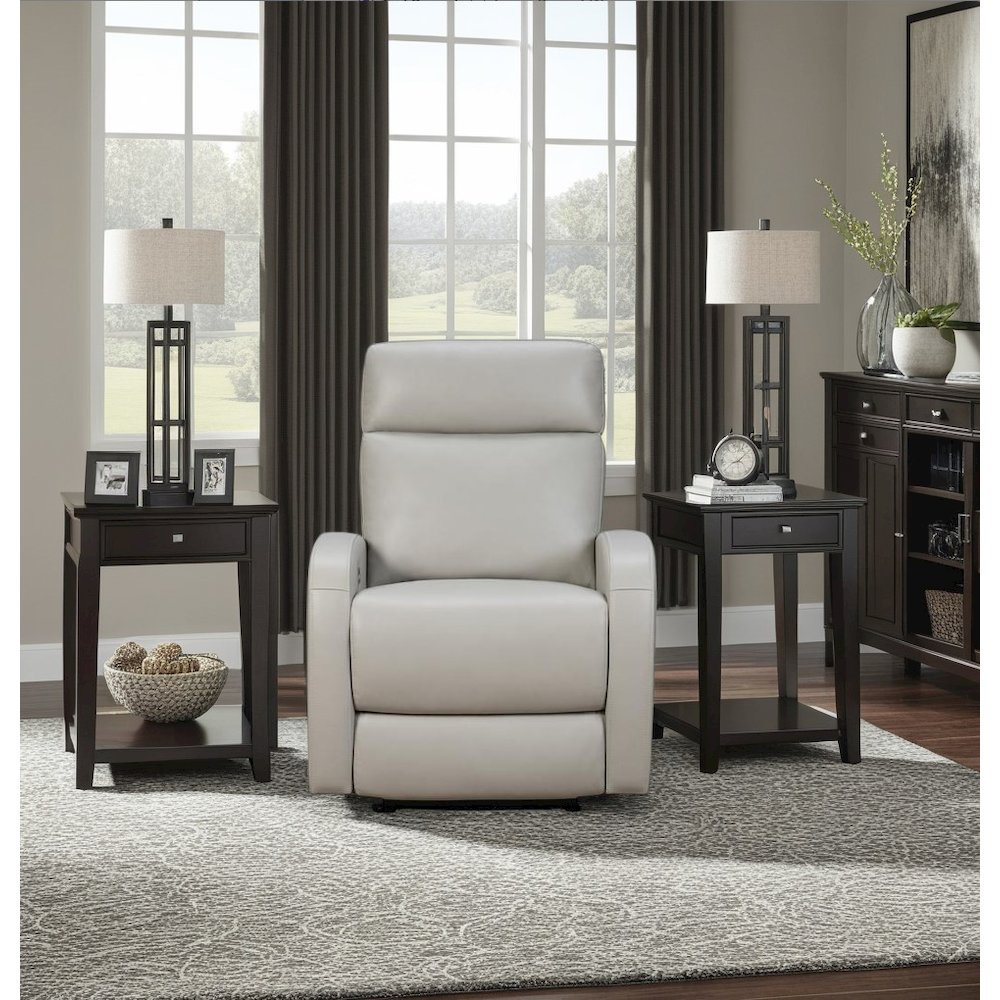 Gray Leather Recliner with Power Headrest and Hardwood Plywood Frame. Picture 5