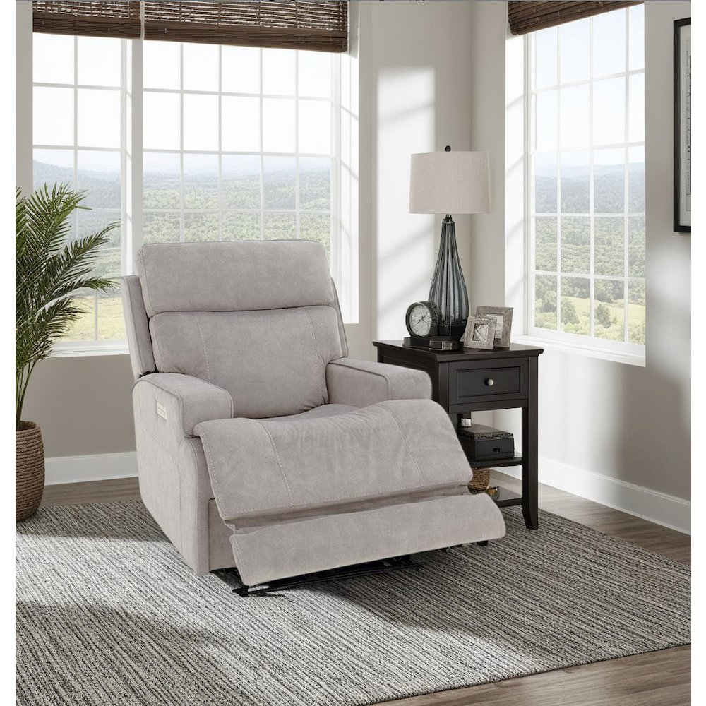 Gray Power Recliner with Adjustable Headrest and Footrest Extension. Picture 4