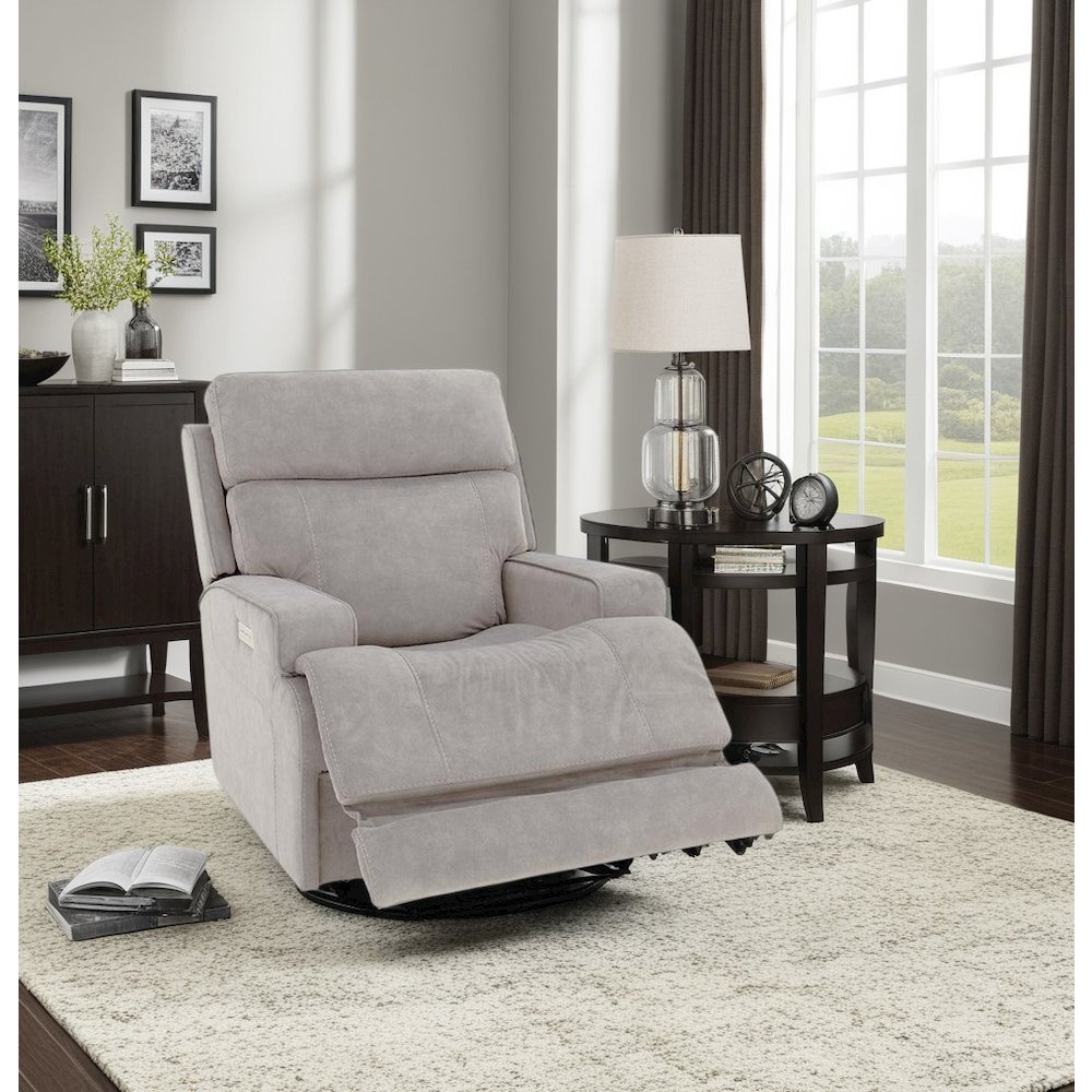 Gray Power Recliner with Adjustable Headrest and Footrest Extension. Picture 5